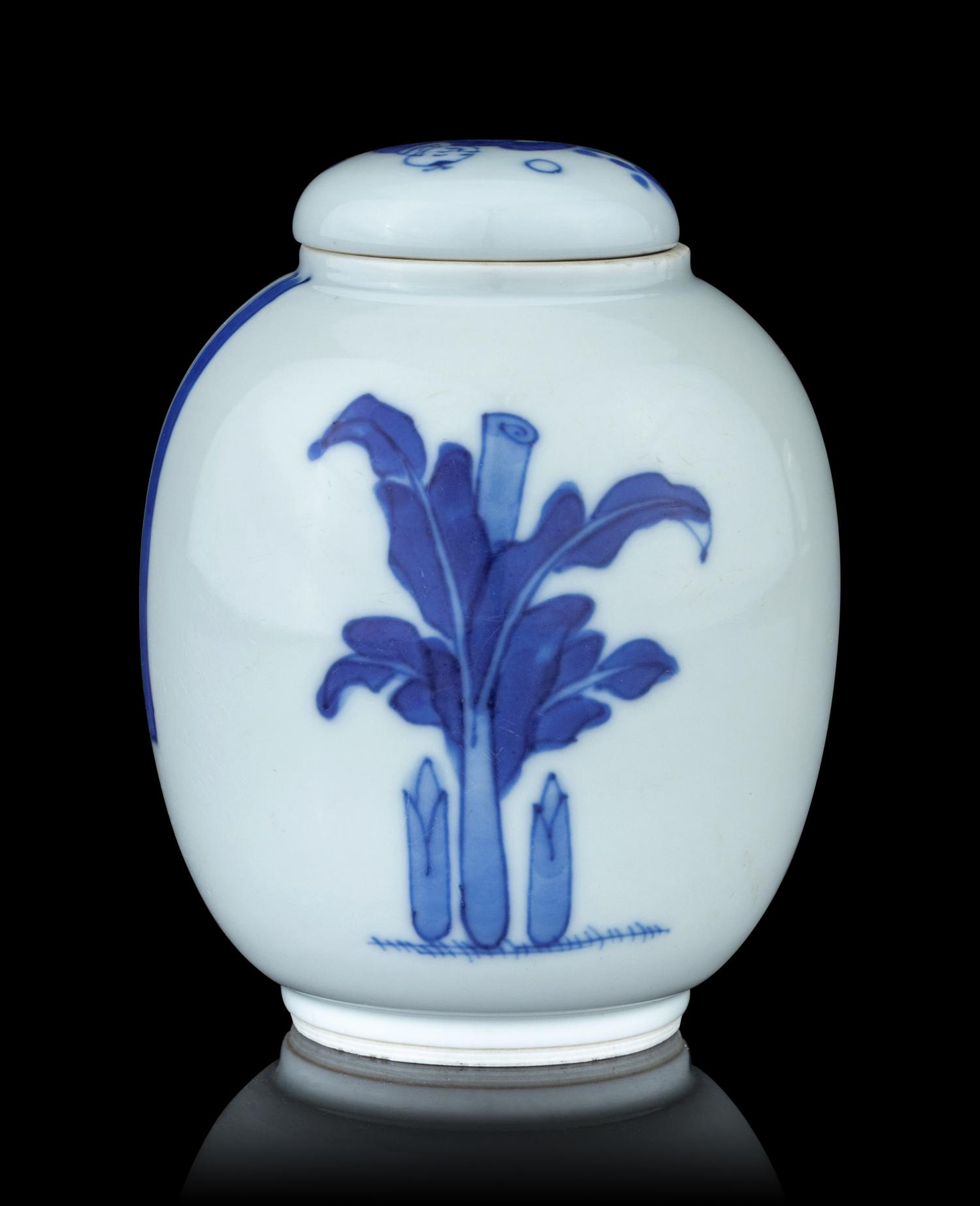 A Small Blue and Whtie Porcelain Covered Jar
