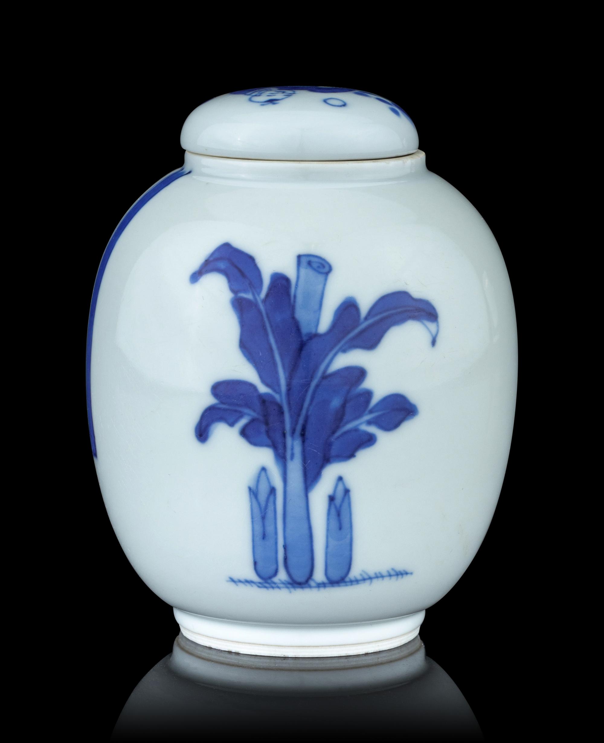 A Small Blue and Whtie Porcelain Covered Jar