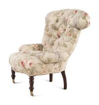 A Custom Button-Tufted Upholstered Armchair and Two Matching Cushions