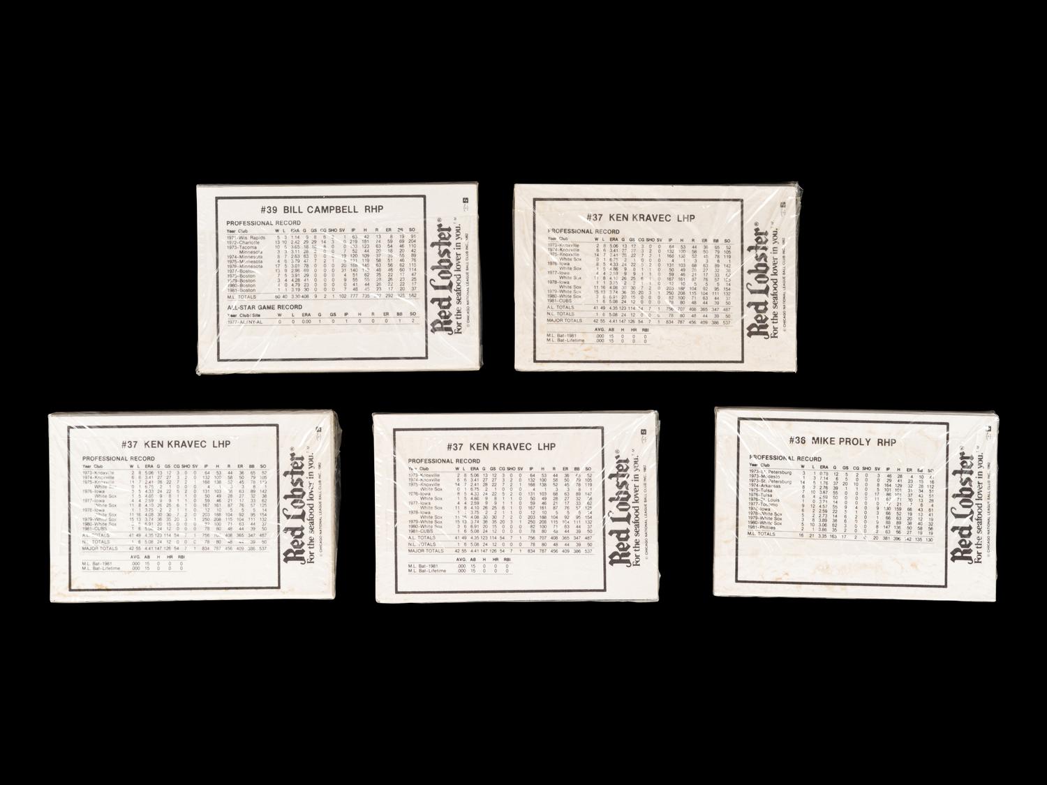 A Group of Five 1982 Chicago Cubs Red Lobster Factory Sealed Team Sets (Ryne Sandberg Rookie)