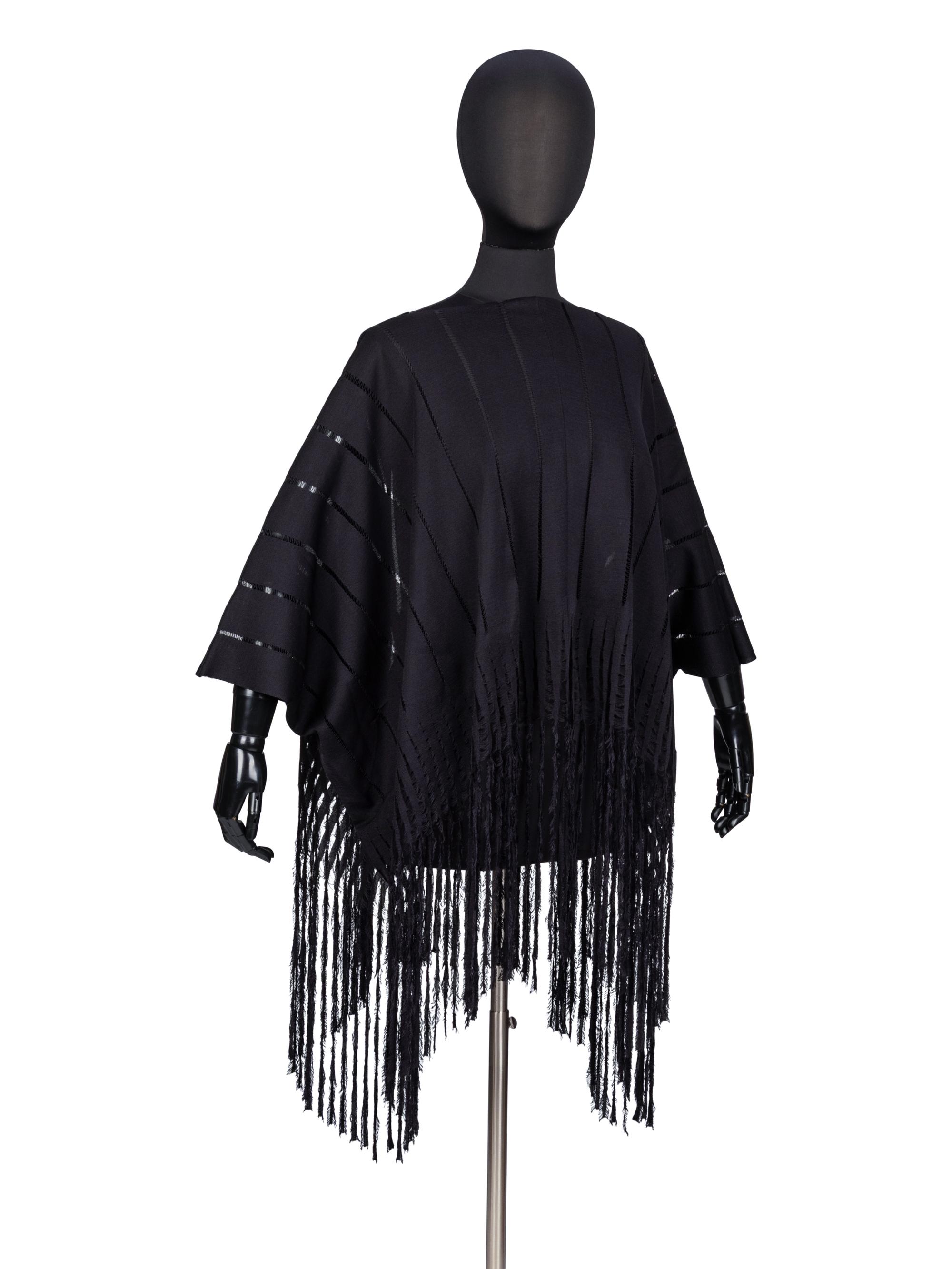 Yves Saint Laurent, Black Fringed Silk Poncho