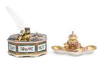 Two Dresden Porcelain Standishes, Width of widest 8 3/8 inches.