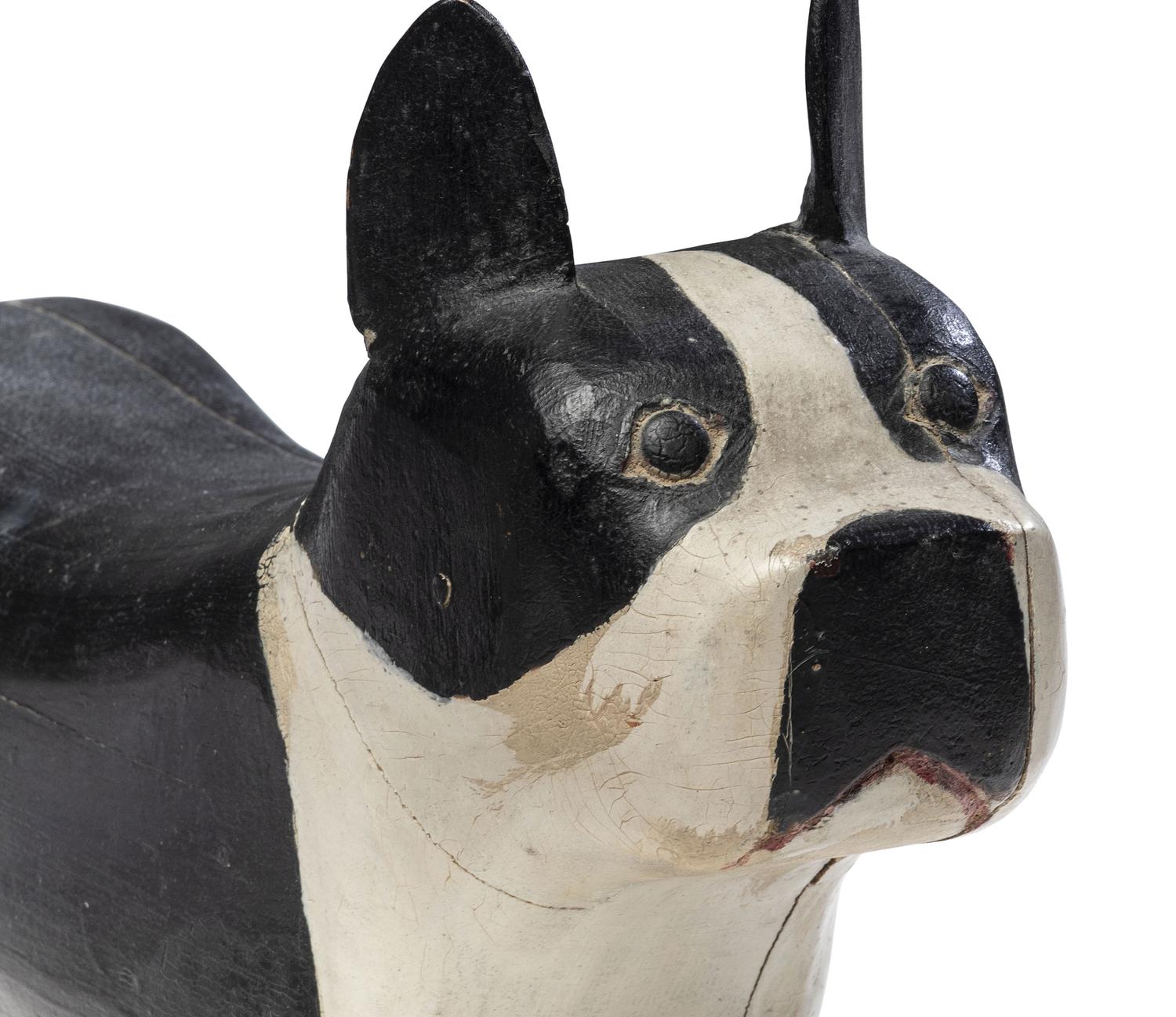 A Set of Four Carved and Painted Wood Boston Terrier Figures