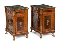 A Pair of French Empire Style Beside Cabinets with Verde Indio Marble Tops
