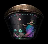 A Set of Six Mother-of-Pearl Inlaid Black Lacquer Ingot-Form Cups