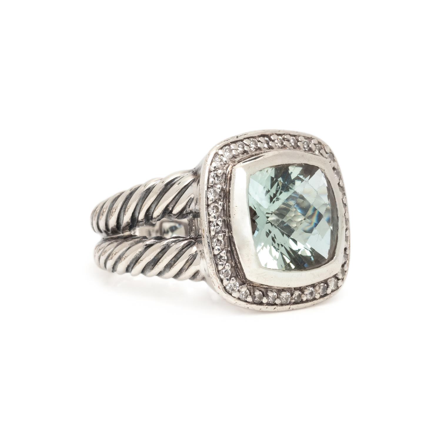 DAVID YURMAN, STERLING SILVER, PRASIOILITE AND DIAMOND RING