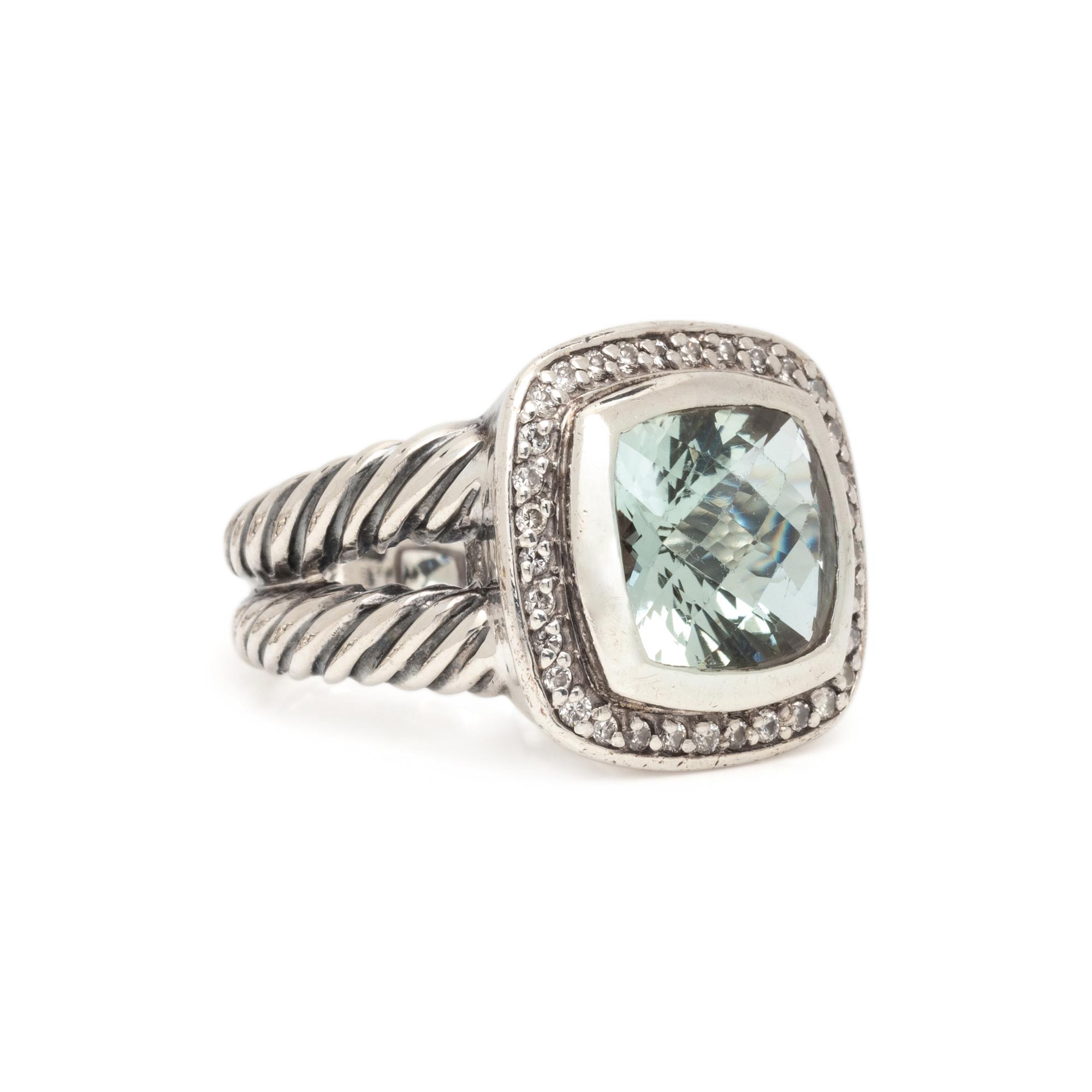DAVID YURMAN, STERLING SILVER, PRASIOILITE AND DIAMOND RING