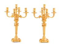 A Pair of Louis XVI Style Gilt Bronze Five-Light Candelabra