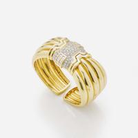 A 14K Yellow Gold and Platinum Wide Cuff Bracelet