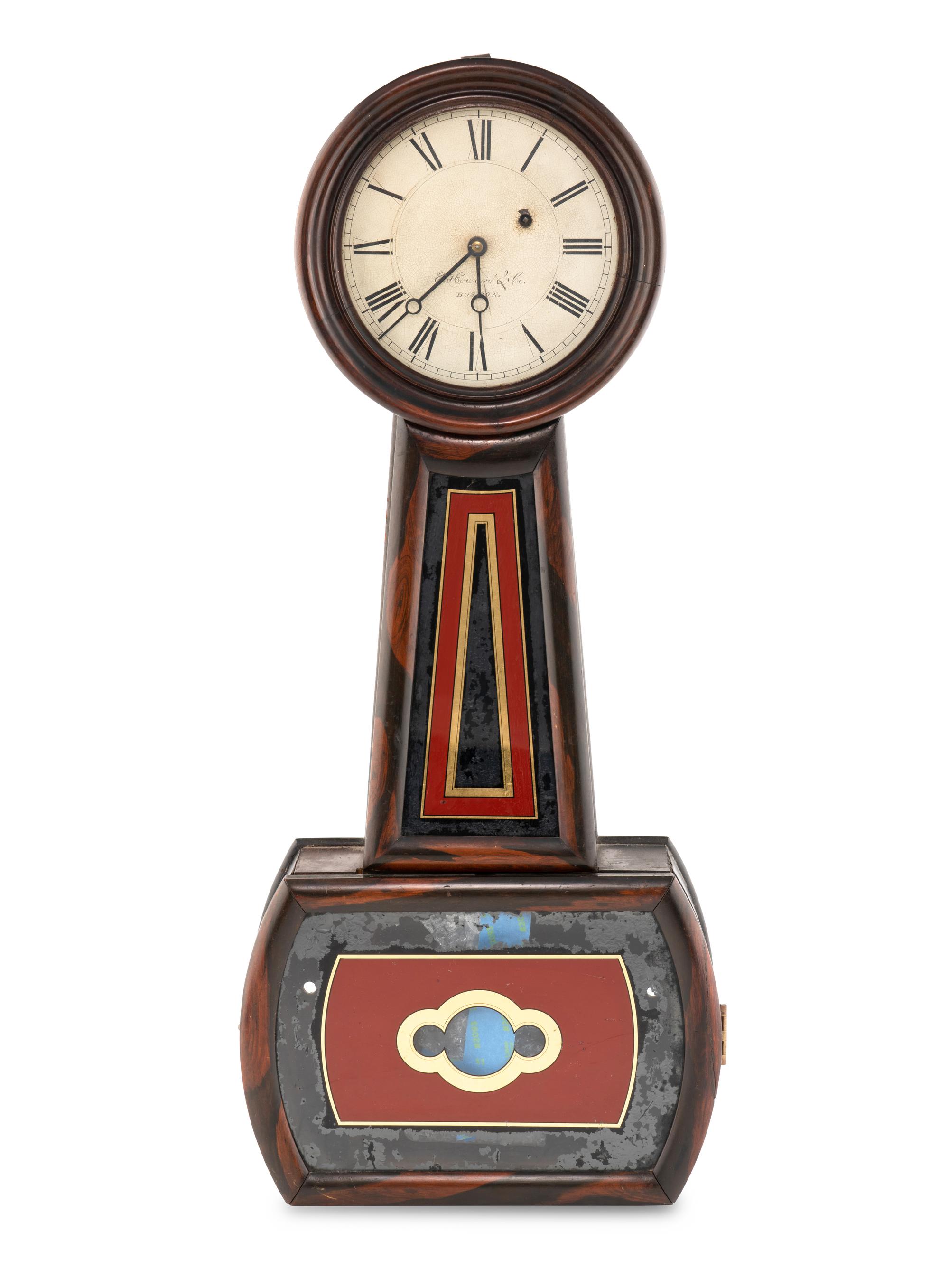 A Grain Painted and Eglomise Banjo Clock