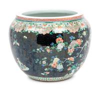 A Large Famille Verte Porcelain Scroll Pot