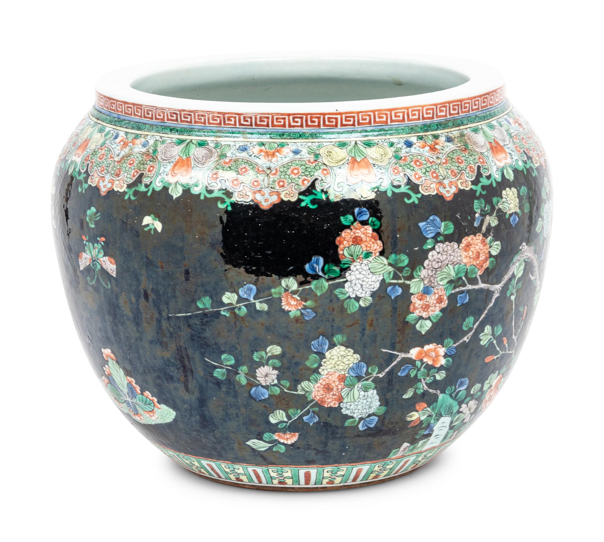 A Large Famille Verte Porcelain Scroll Pot