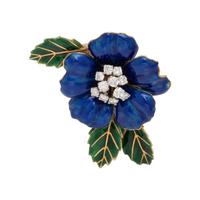 BOUCHERON, ENAMEL AND DIAMOND FLOWER BROOCH