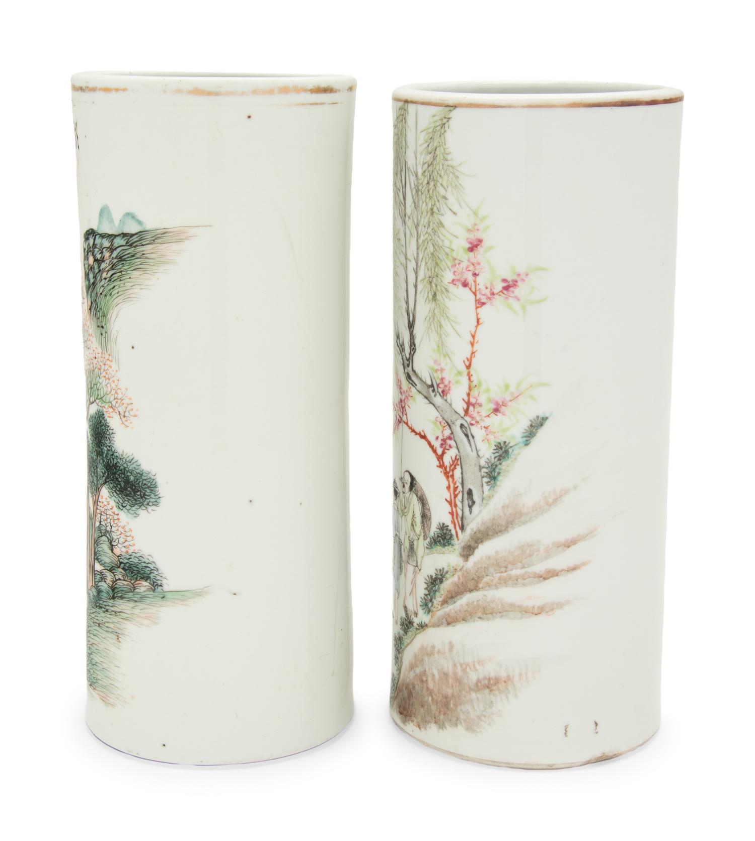 Two Chinese Famille Rose Porcelain Hat Holders