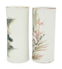 Two Chinese Famille Rose Porcelain Hat Holders