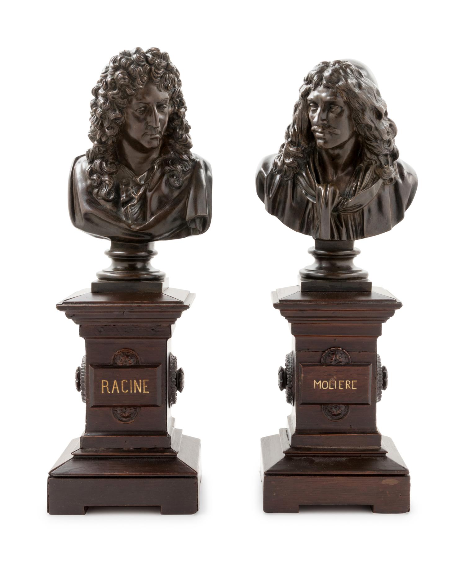 A Pair of French Bronze Busts of Racine and Molière