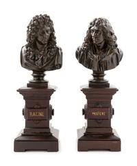 A Pair of French Bronze Busts of Racine and Molière