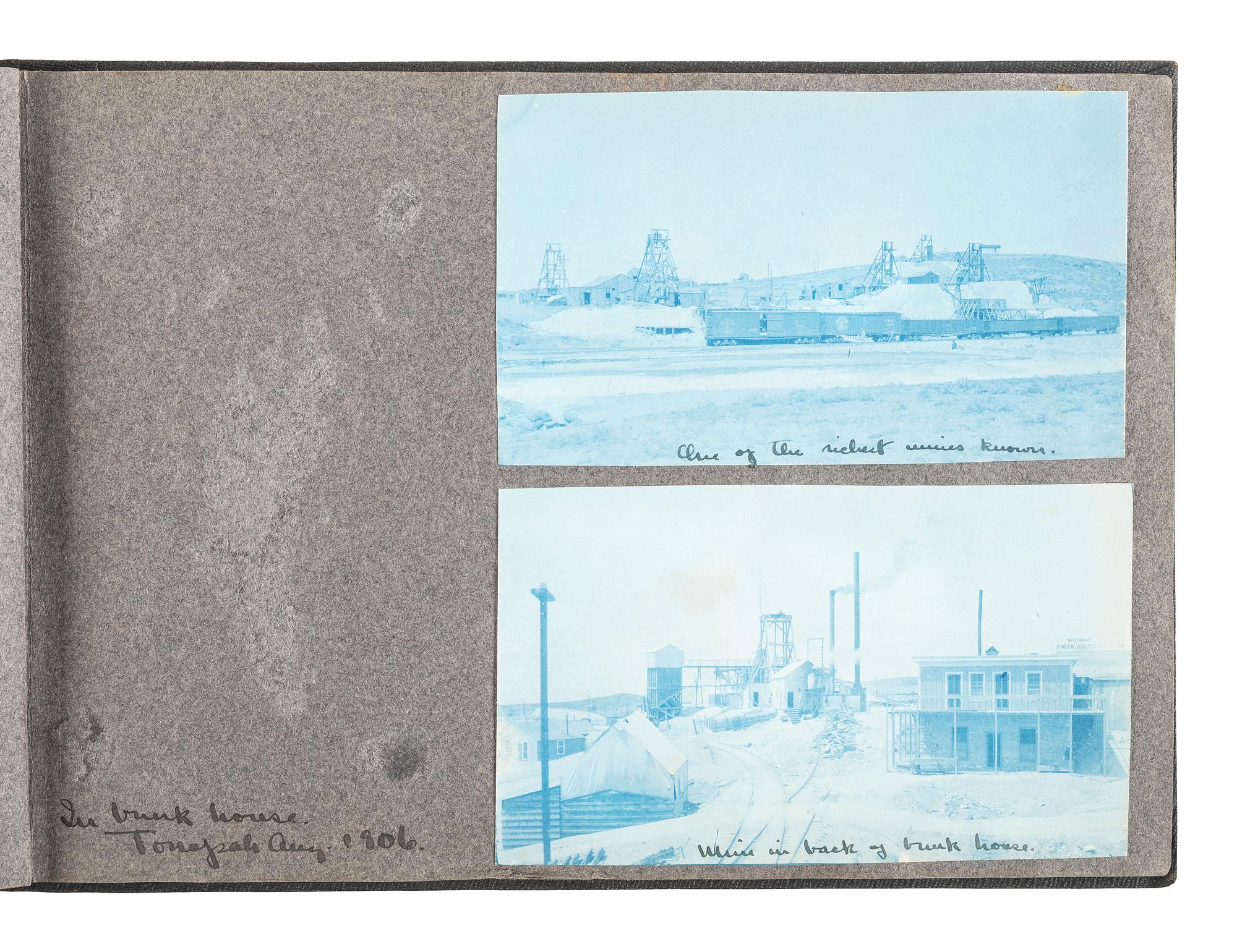 [WESTERN AMERICANA] -- [MINING]. Album containing 59 photographs, some showing mining operations in Goldfield and Tonopah, Nevada, ca 1906.