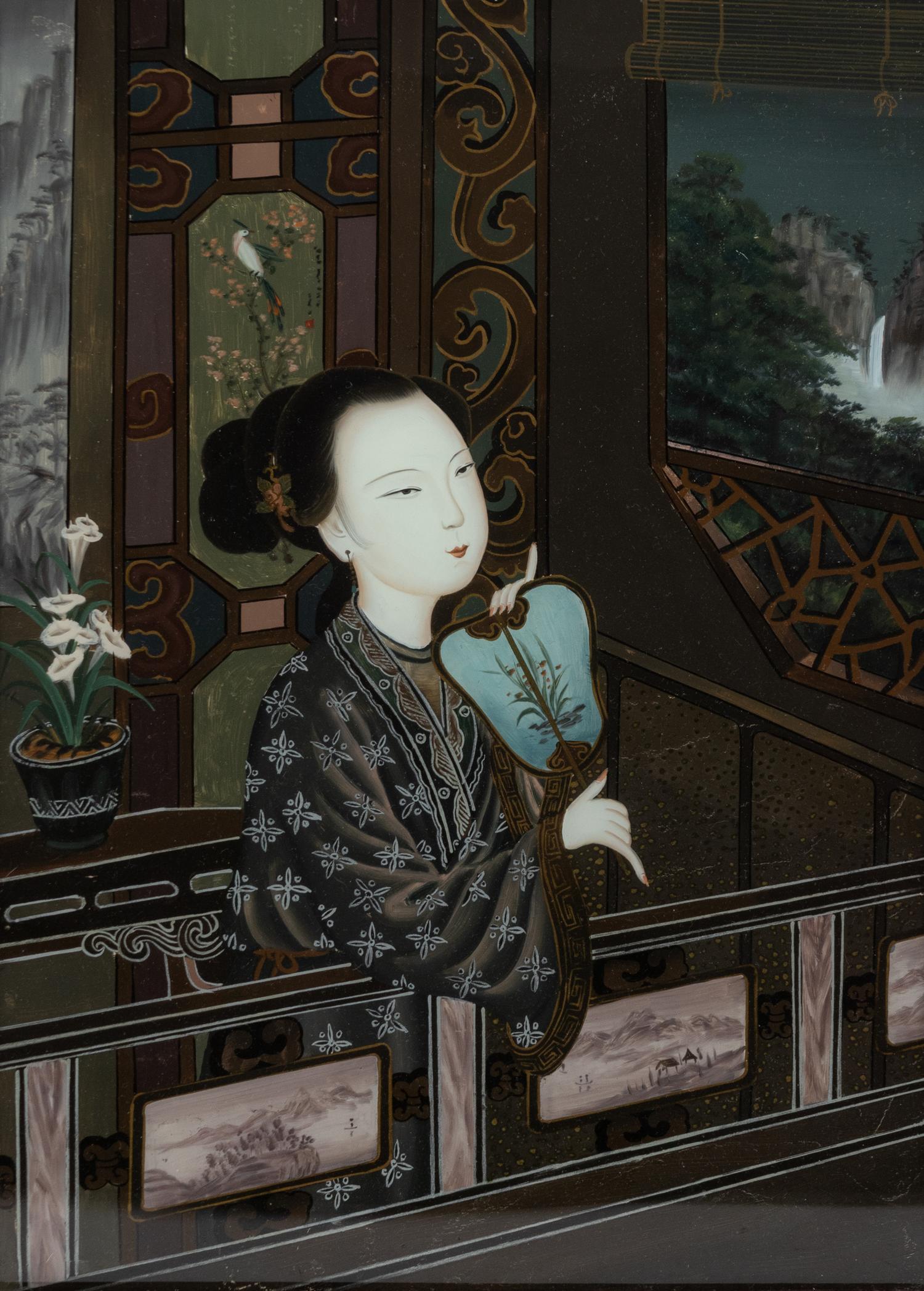A Pair of Chinese Reverse Painted Glass Pictures