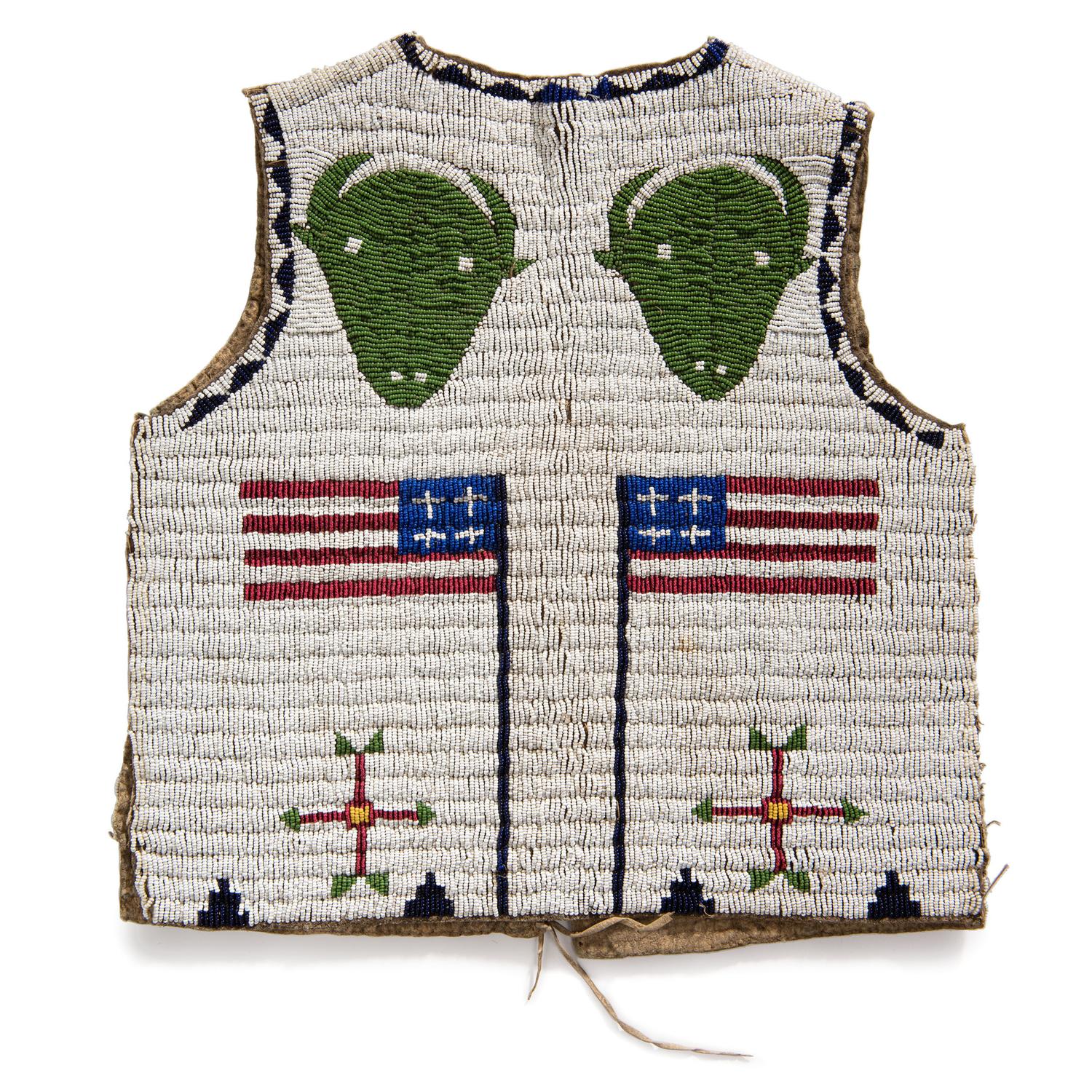 Sioux Child's Beaded Buffalo Hide Pictorial Vest