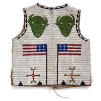 Sioux Child's Beaded Buffalo Hide Pictorial Vest