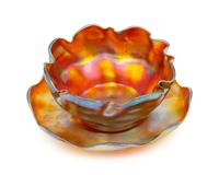 A Set of Six Tiffany Studios Favrile Glass Bowls and Saucers