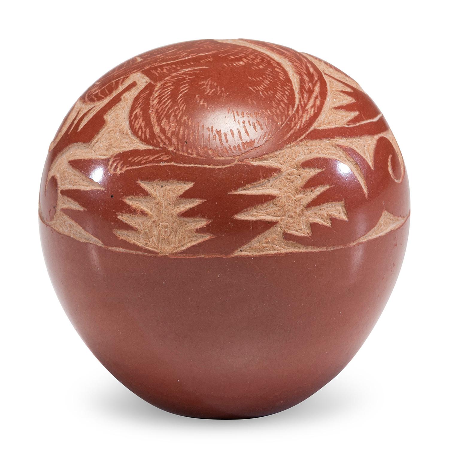 Redware Sgraffito Pottery Seed Jar