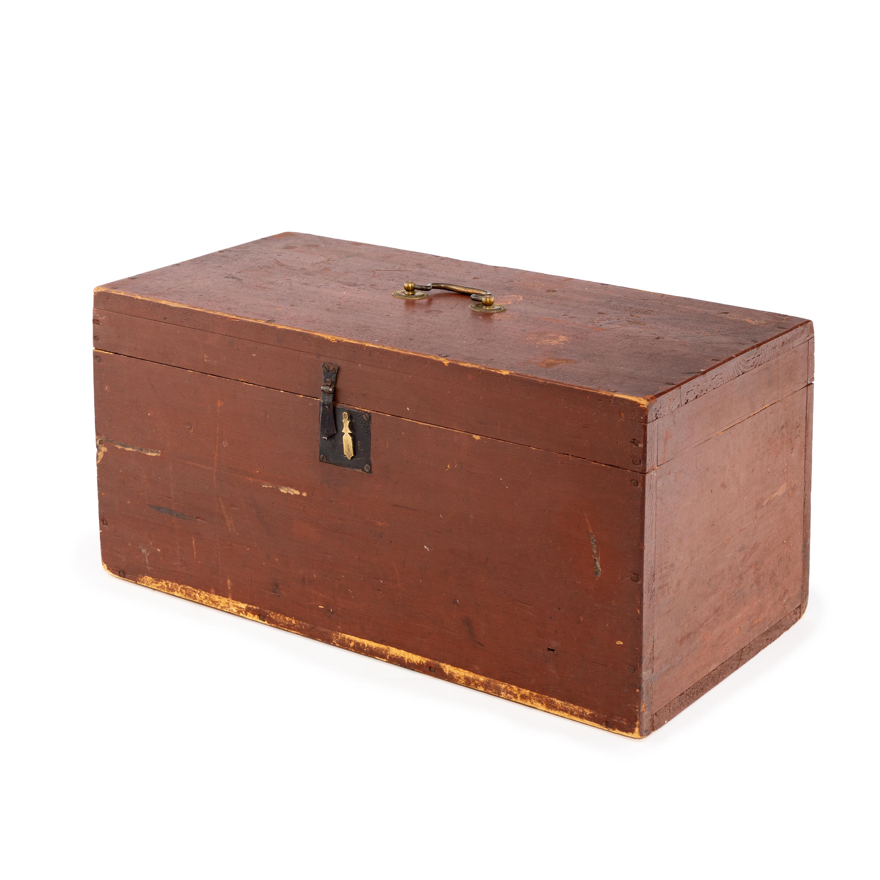 A Red-Painted Pine Document Box