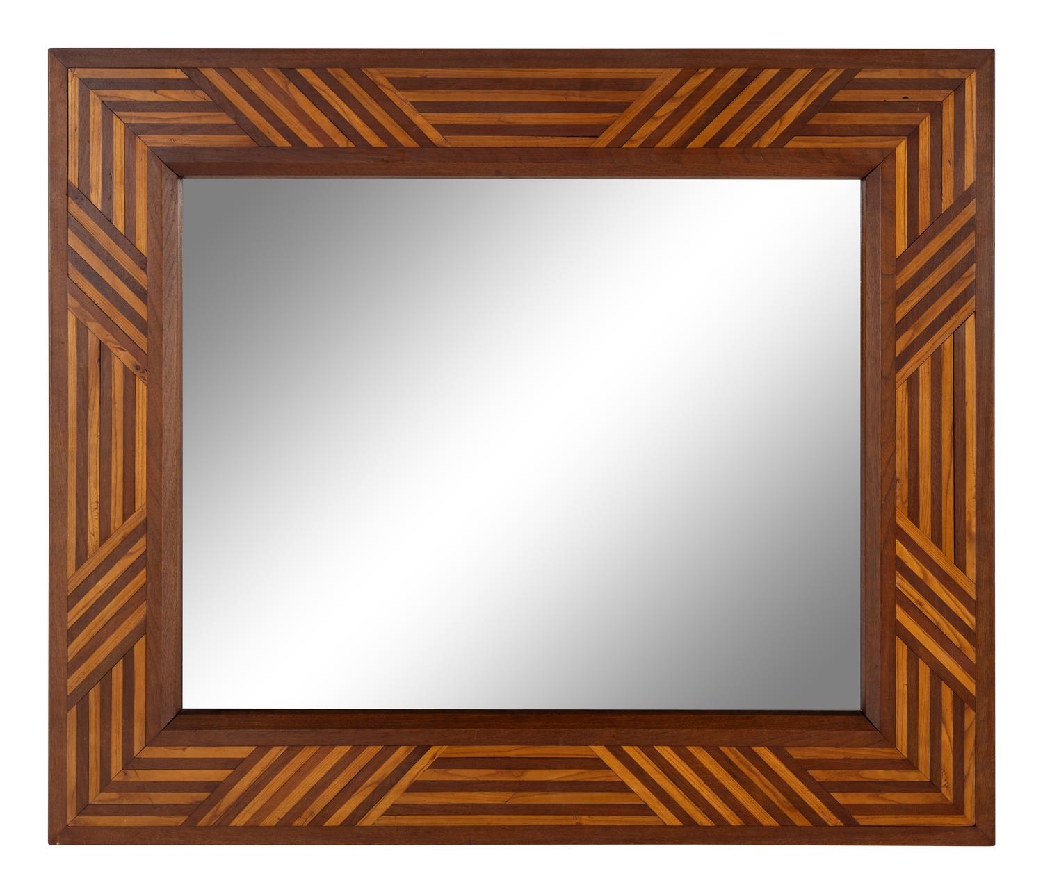 An Oak and Mahogany Parquetry Inlaid Mirror