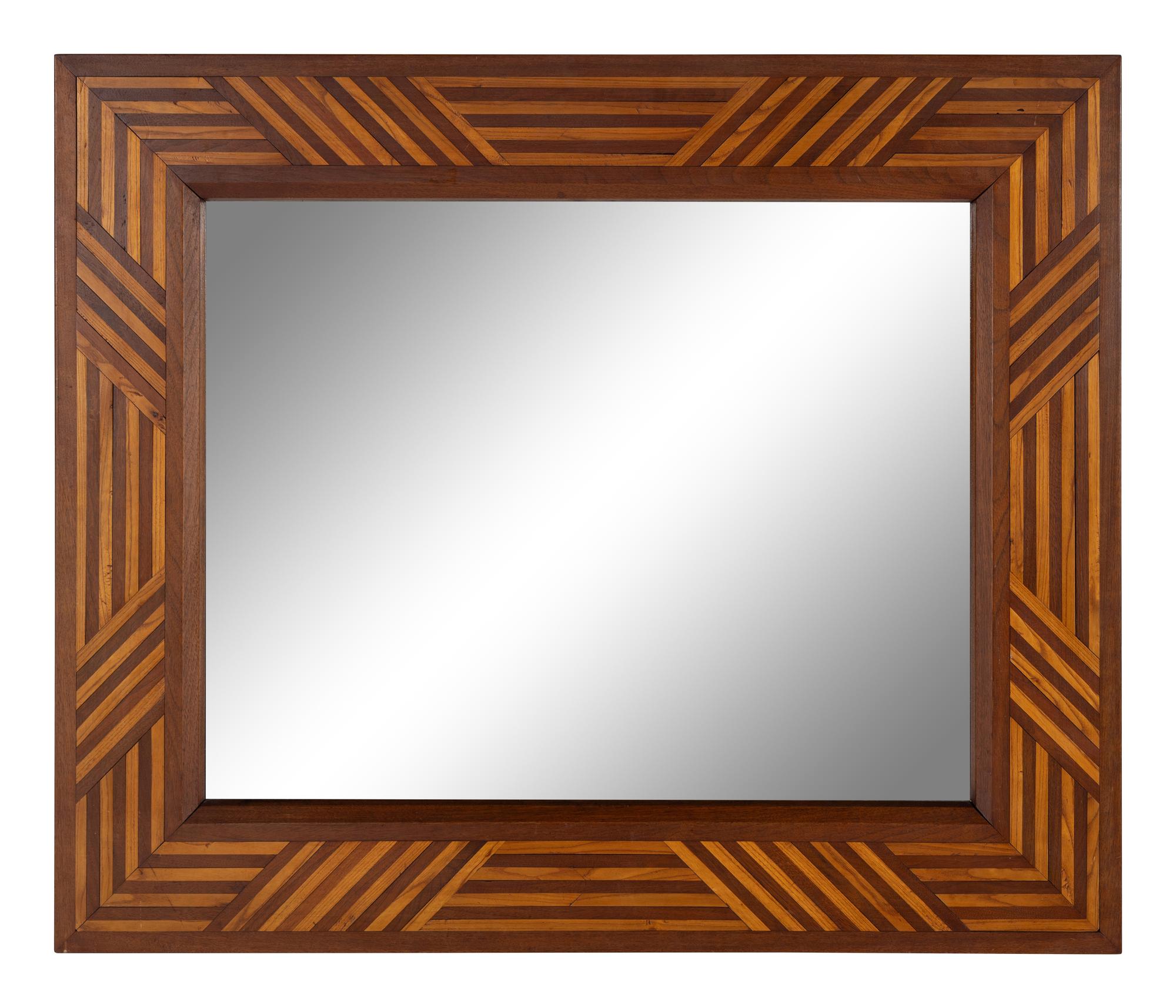 An Oak and Mahogany Parquetry Inlaid Mirror