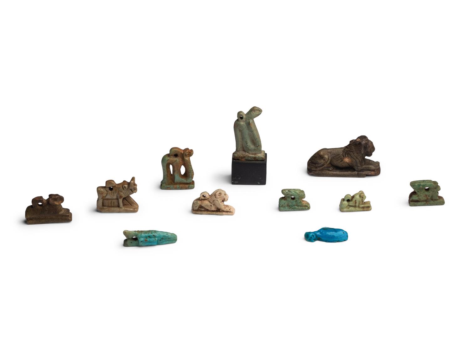 Eleven Egyptian Faience Animal Amulets