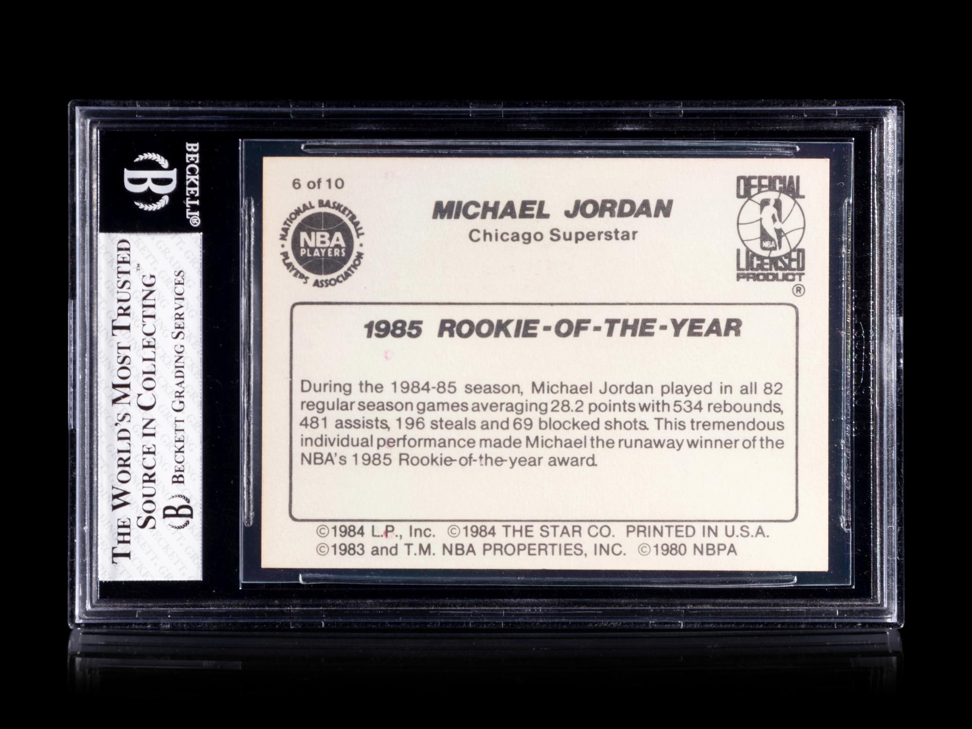 A 1986 Star Michael Jordan Set Break Basketball Card No. 6 1985 Rookie Of The Year BGS 7 Near Mint.