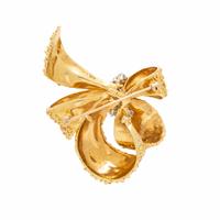 YELLOW GOLD AND DIAMOND BOW BROOCH