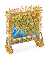 A Chinese Silvergilt and Enamel Table Screen