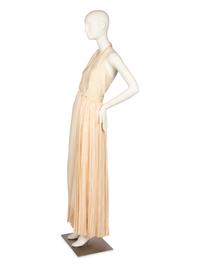 Galanos Cream Satin Halter Dress and Scarf, 1970s