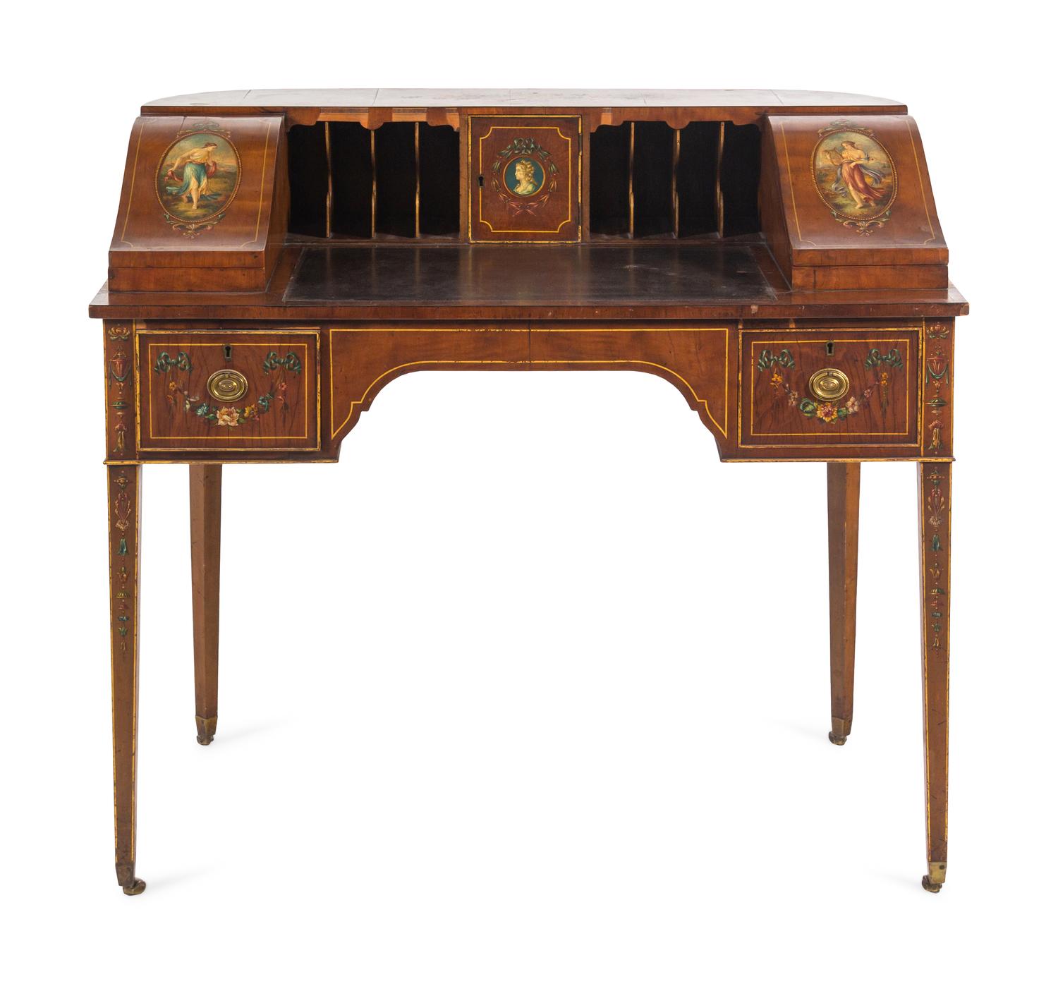 An Edwardian Painted Mahogany Carlton House Desk