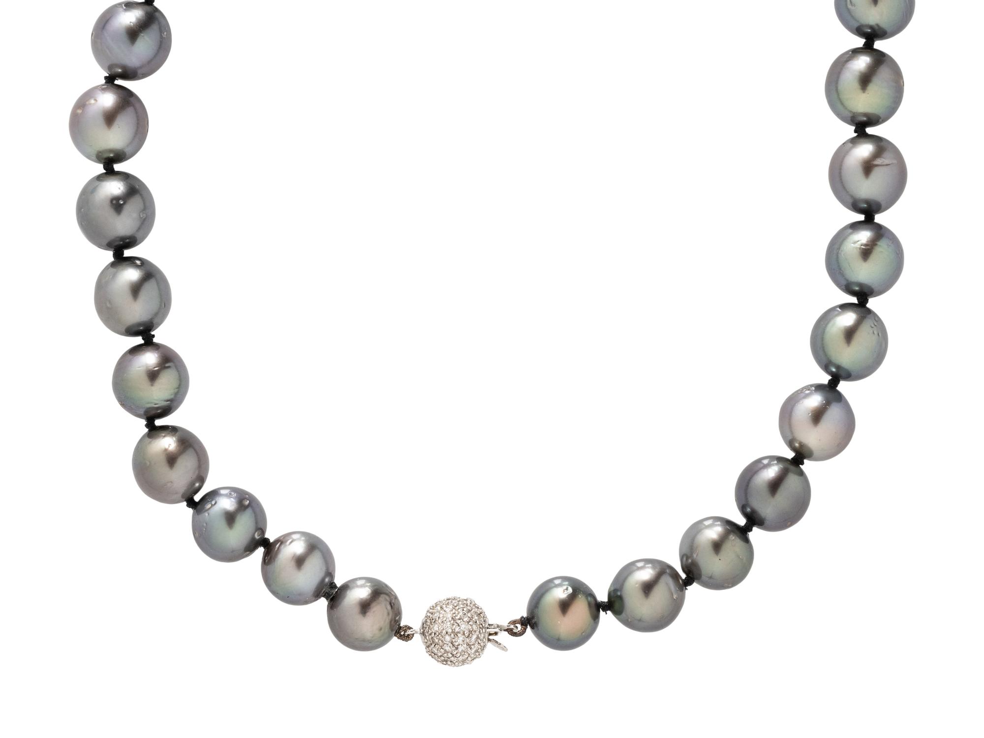 BLACK CULTURED PEARL AND DIAMOND NECKLACE