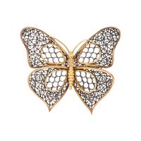 YELLOW GOLD, SILVER AND DIAMOND BUTTERFLY BROOCH