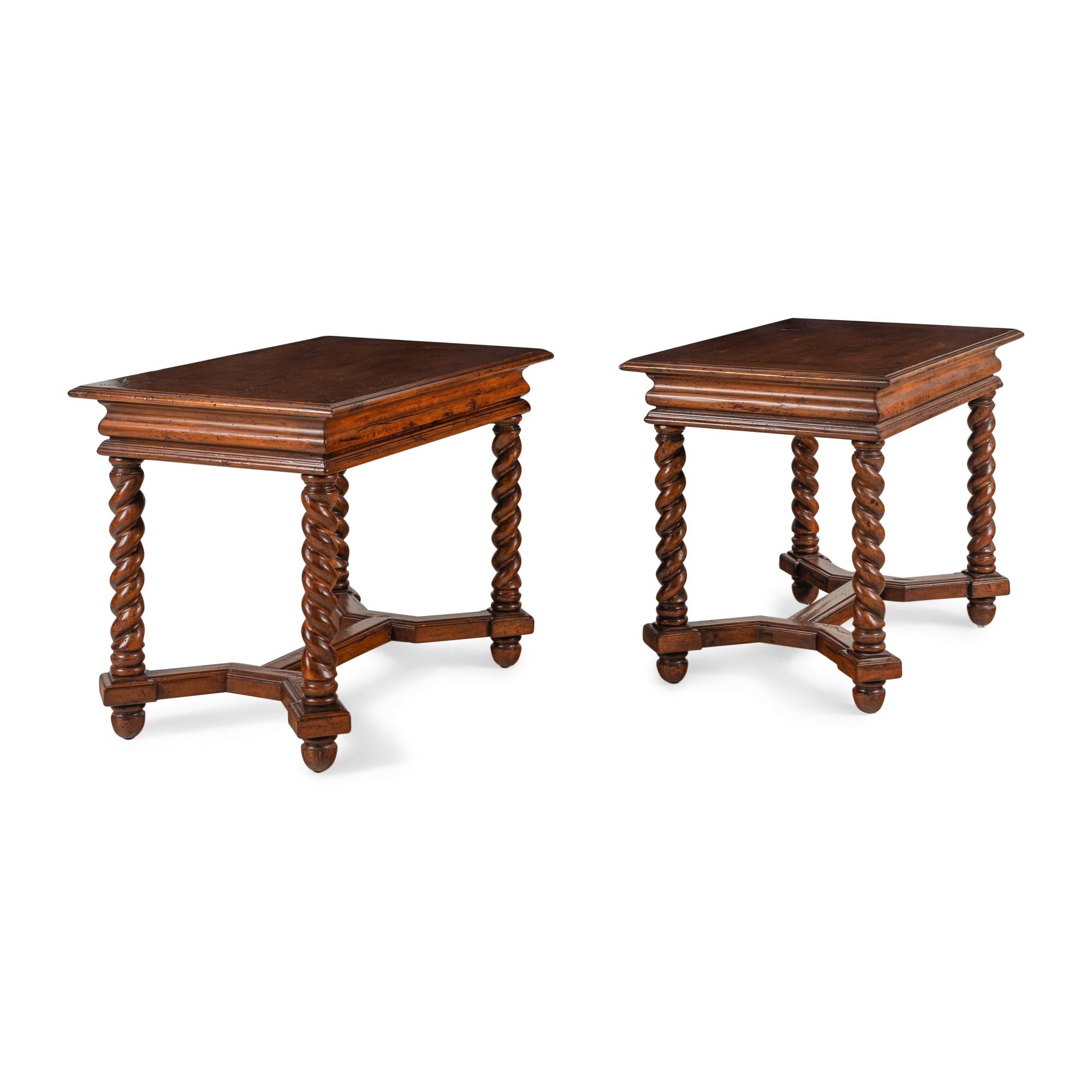 A Pair of Italian Baroque Style Walnut Side Tables
