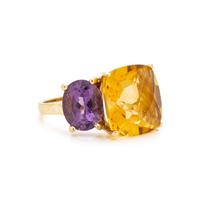 YELLOW GOLD, CITRINE AND AMETHYST RING