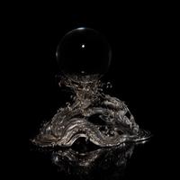 A Japanese Rock Crystal Sphere and Silver 'Dragon and Waves' Stand, Signed Yoshimasa Saku Meiji/Taisho Period 日本明治/大正時期 義正作潮を支配する珠と龍
