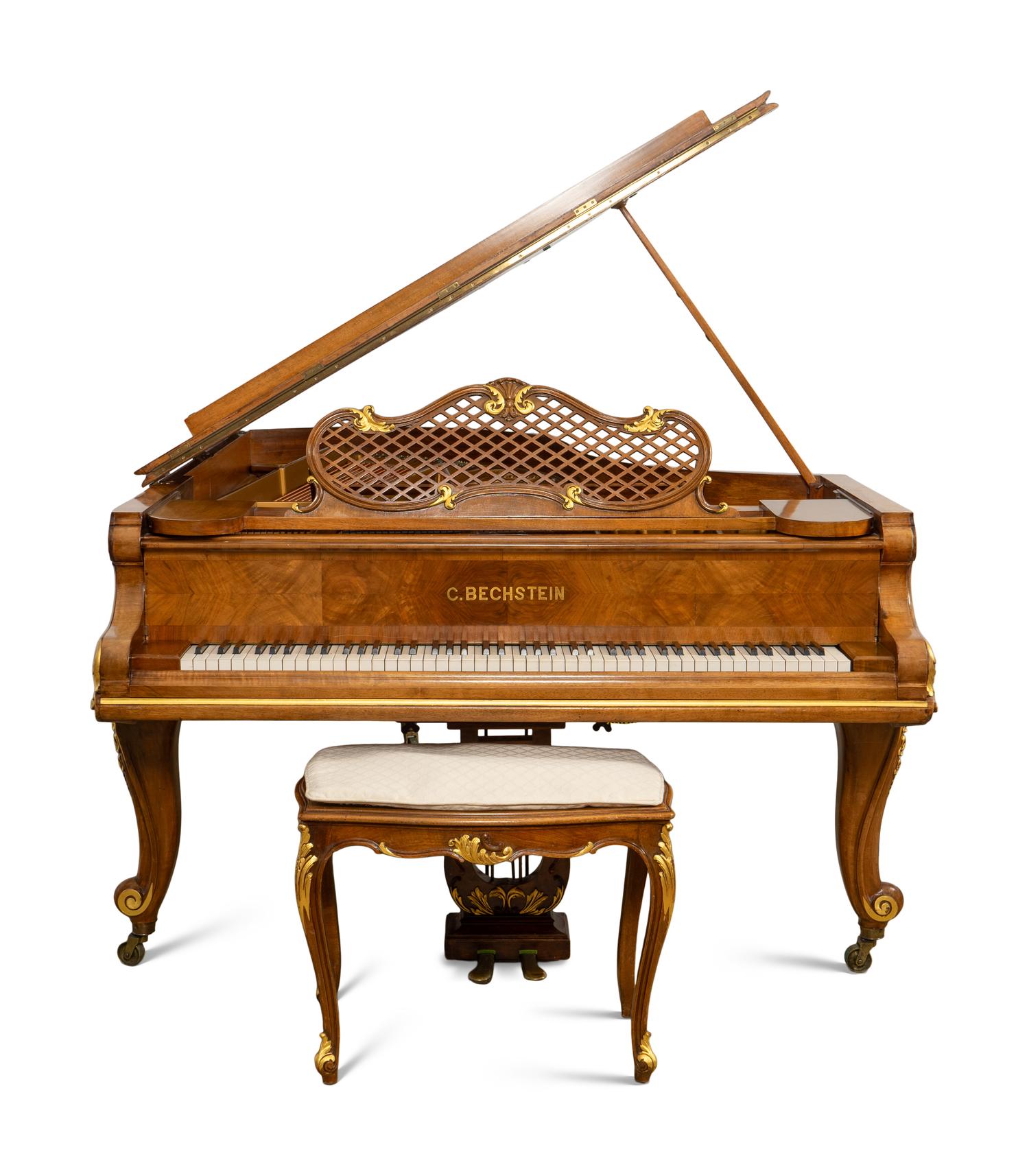 A Fine C. Bechstein Louis XV Style Parcel Gilt Walnut Grand Piano