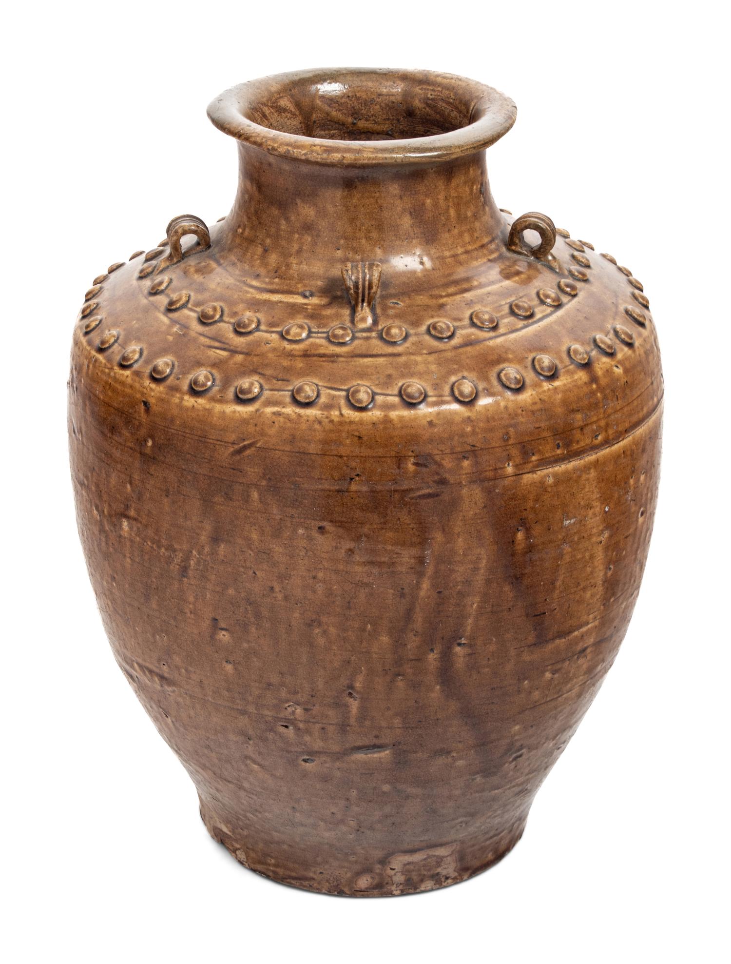 A Chinese Brown Glazed Stoneware Storage Jar and a Japanese Flambé Porcelain Jar