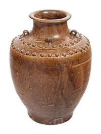 A Chinese Brown Glazed Stoneware Storage Jar and a Japanese Flambé Porcelain Jar