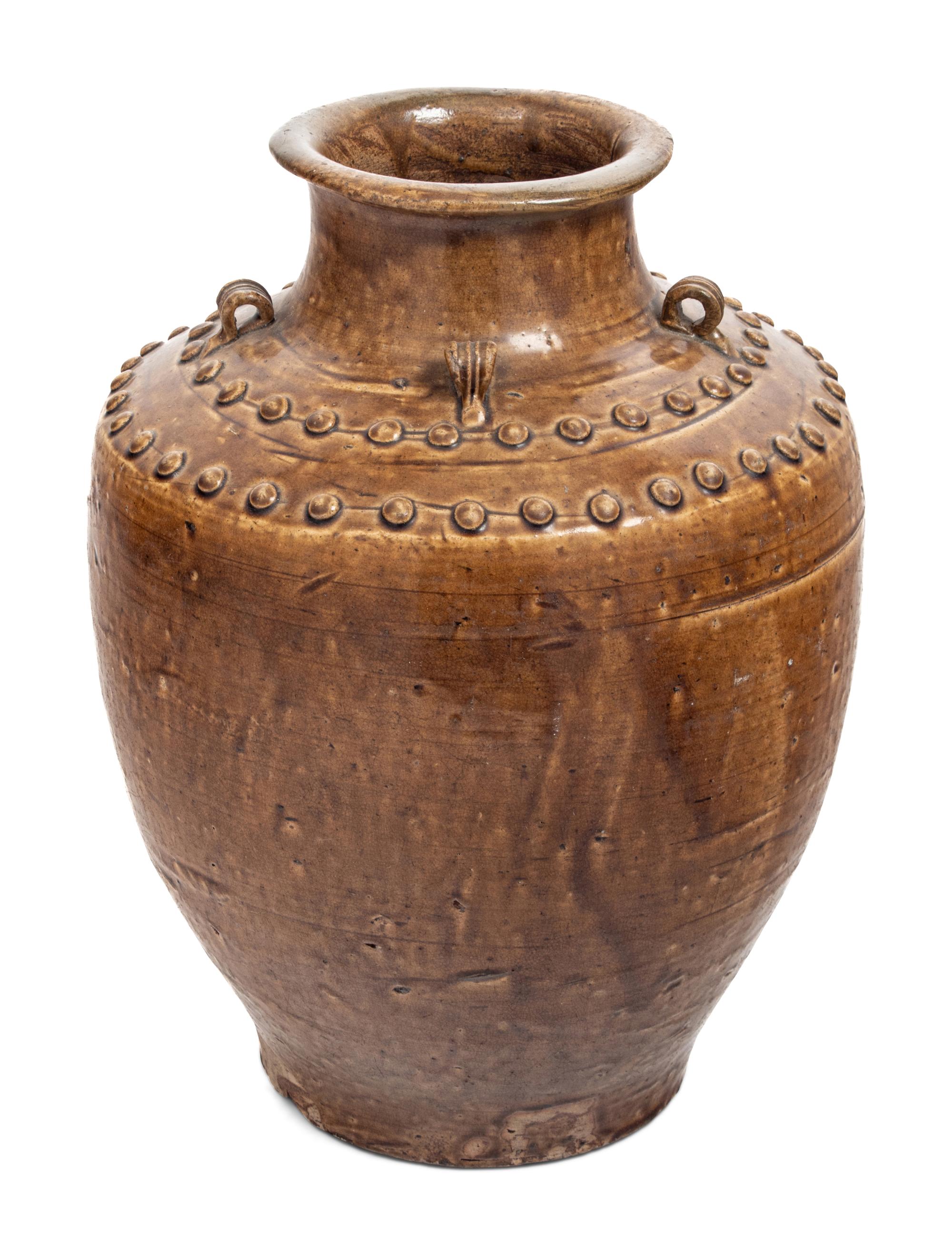 A Chinese Brown Glazed Stoneware Storage Jar and a Japanese Flambé Porcelain Jar