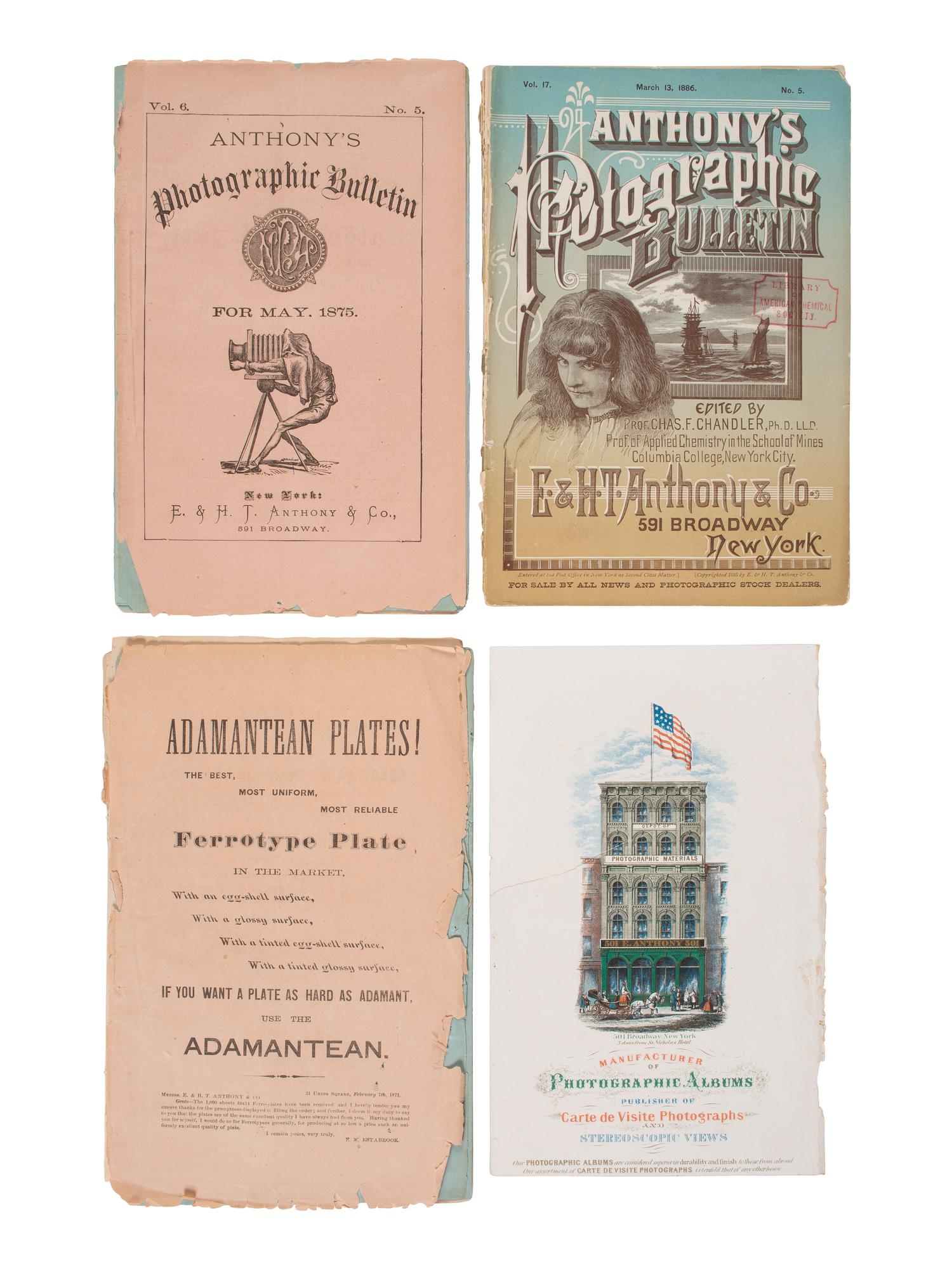 [EARLY PHOTOGRAPHY]. A group of 7 items identified to E & H.T. Anthony, including rare CDVs of Edward Anthony.