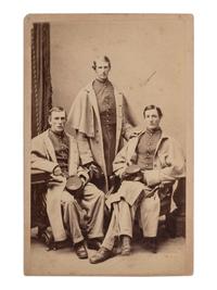 [UNITED STATES COLORED TROOPS]. CDV of three officers, identified on verso as 54th Massachusetts Infantry, USCT. Boston: J. W. Black, ca 1860s.