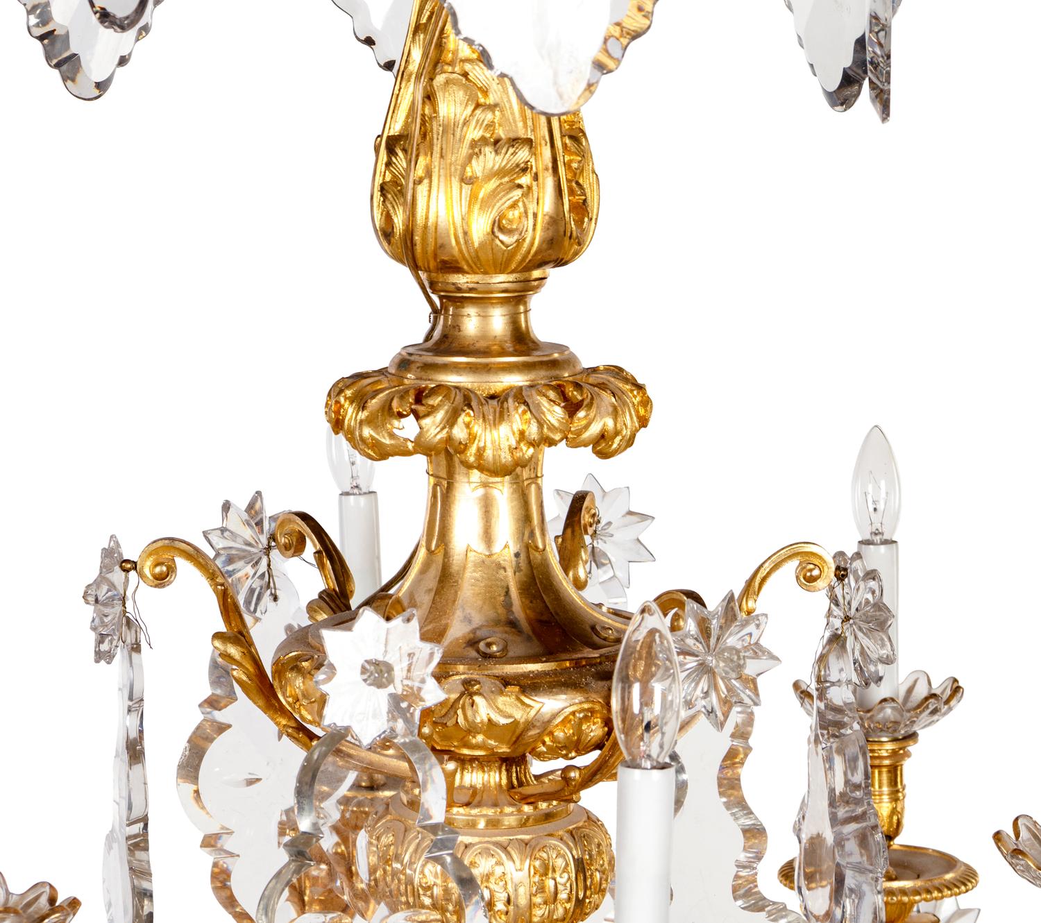 A Louis XV Style Gilt Bronze and Cut Glass Chandelier