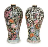 A Pair of Chinese Export Famille Noire Porcelain Palace Vases