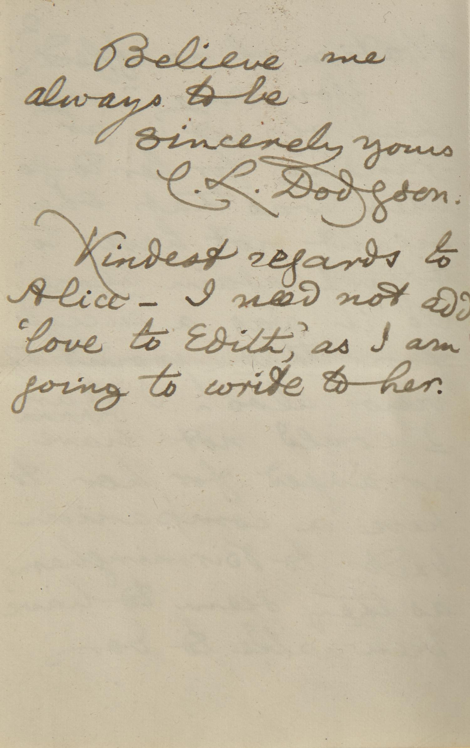 [Literature] Carroll, Lewis (Charles Lutwidge Dodgson). Autograph Letter, signed